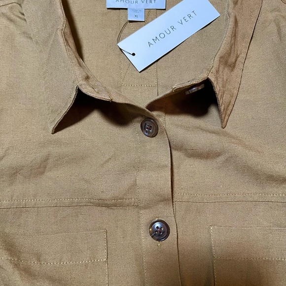 Amour Vert Genevieve jacket shirt in Elm olive green linen blend size XL - Picture 10 of 11